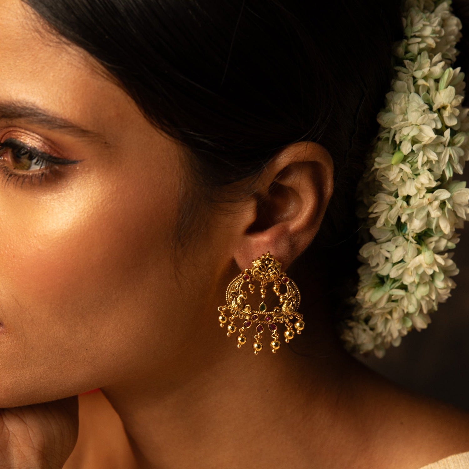 Earrings Bhagya Temple Silver Chandbali Earrings