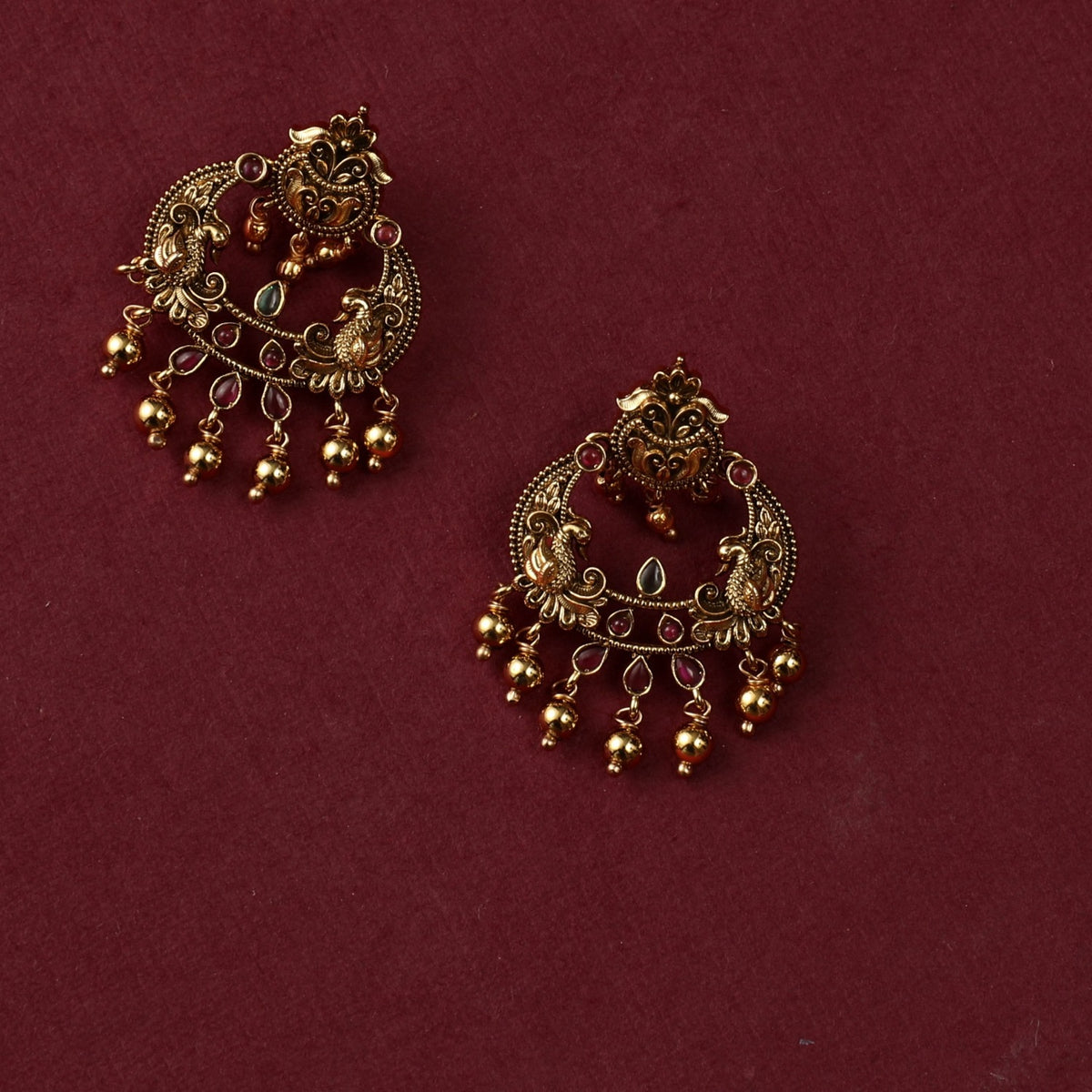 Bhagya Temple Silver Chandbali Earrings