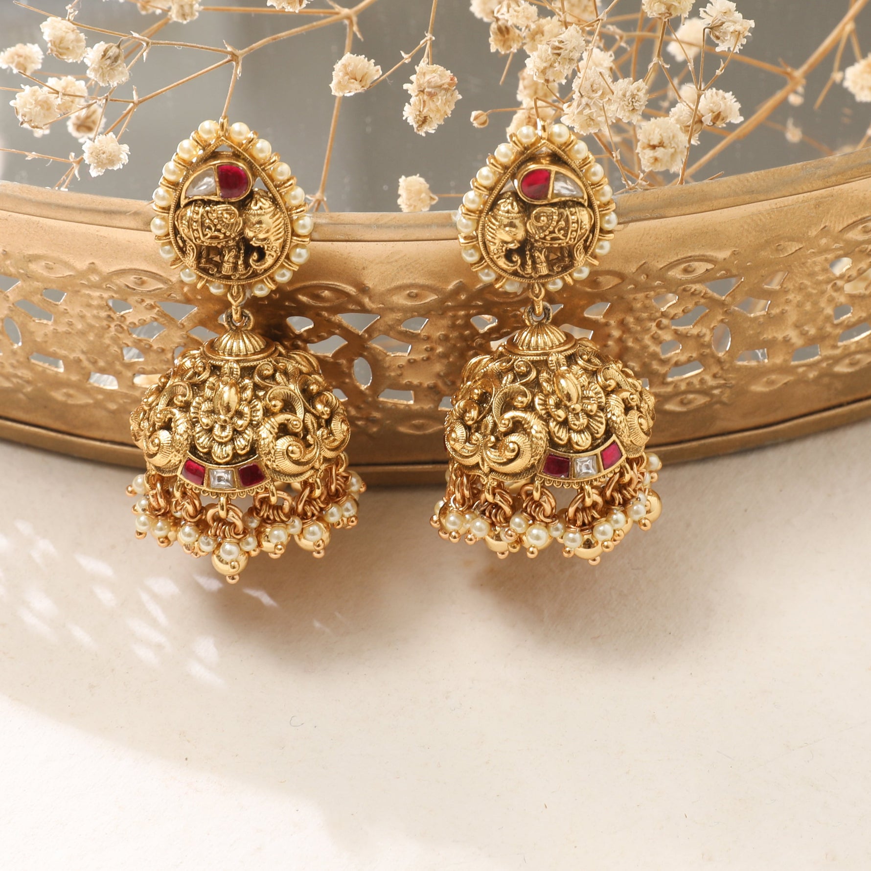 Earrings Viraaj Antique Silver Jhumkas