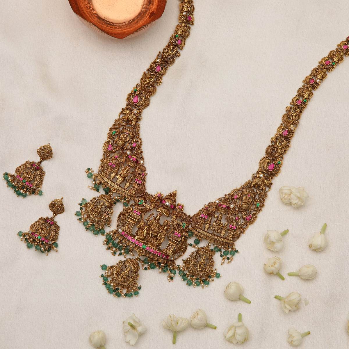 Necklace Ananta Shiv Parivar Antique Temple Silver Necklace Set