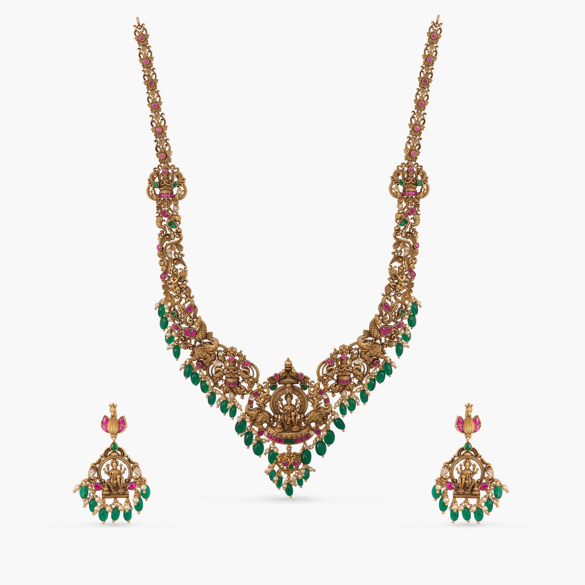 Vaibhav Antique Temple Silver Necklace Set