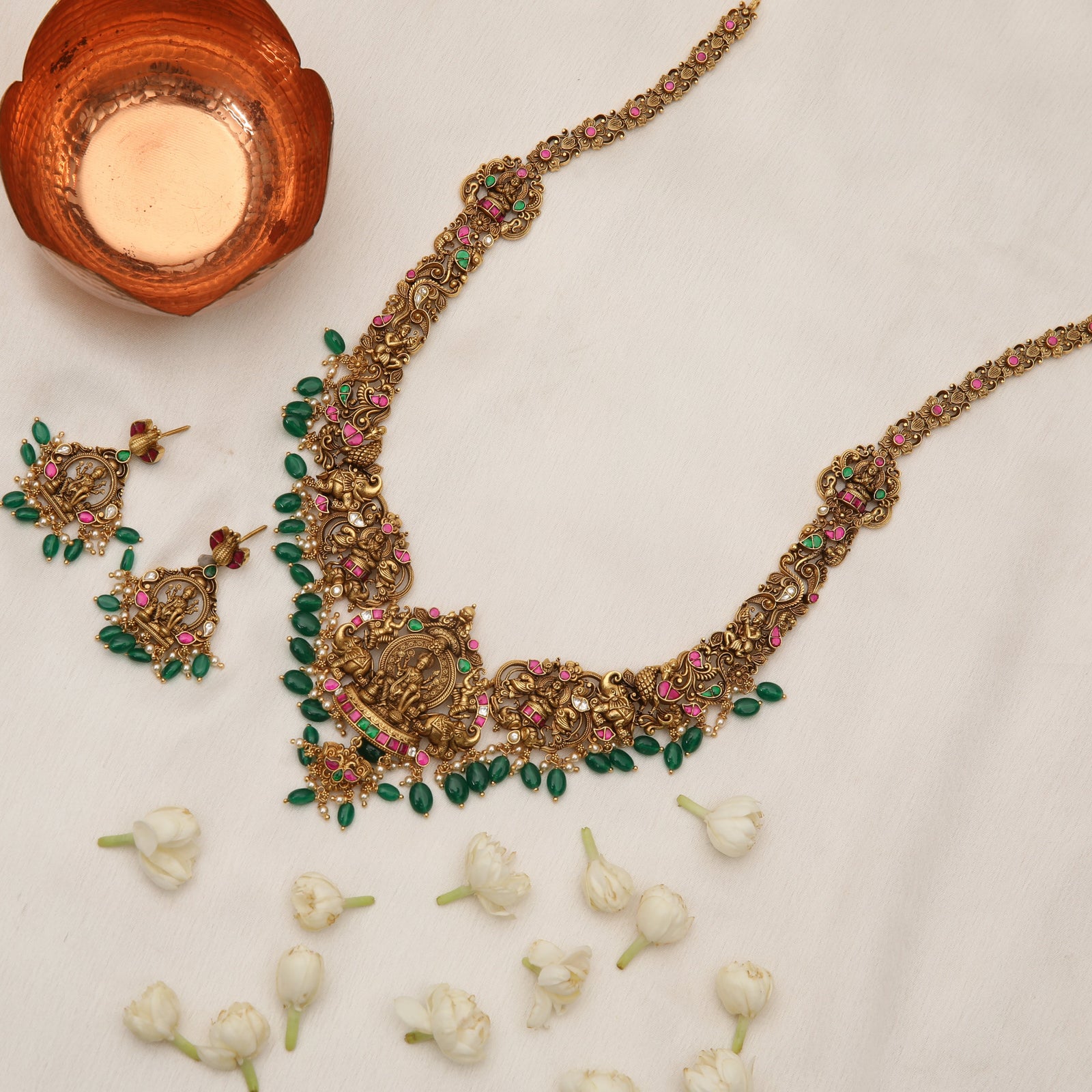 Vaibhav Antique Temple Silver Necklace Set