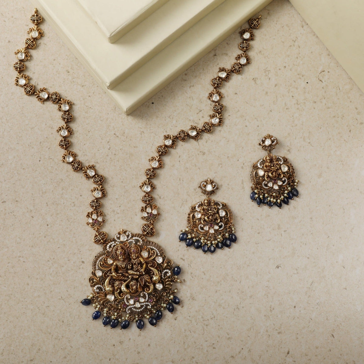 Necklaces Lakshmi Narayan Moissanite Silver Necklace Set
