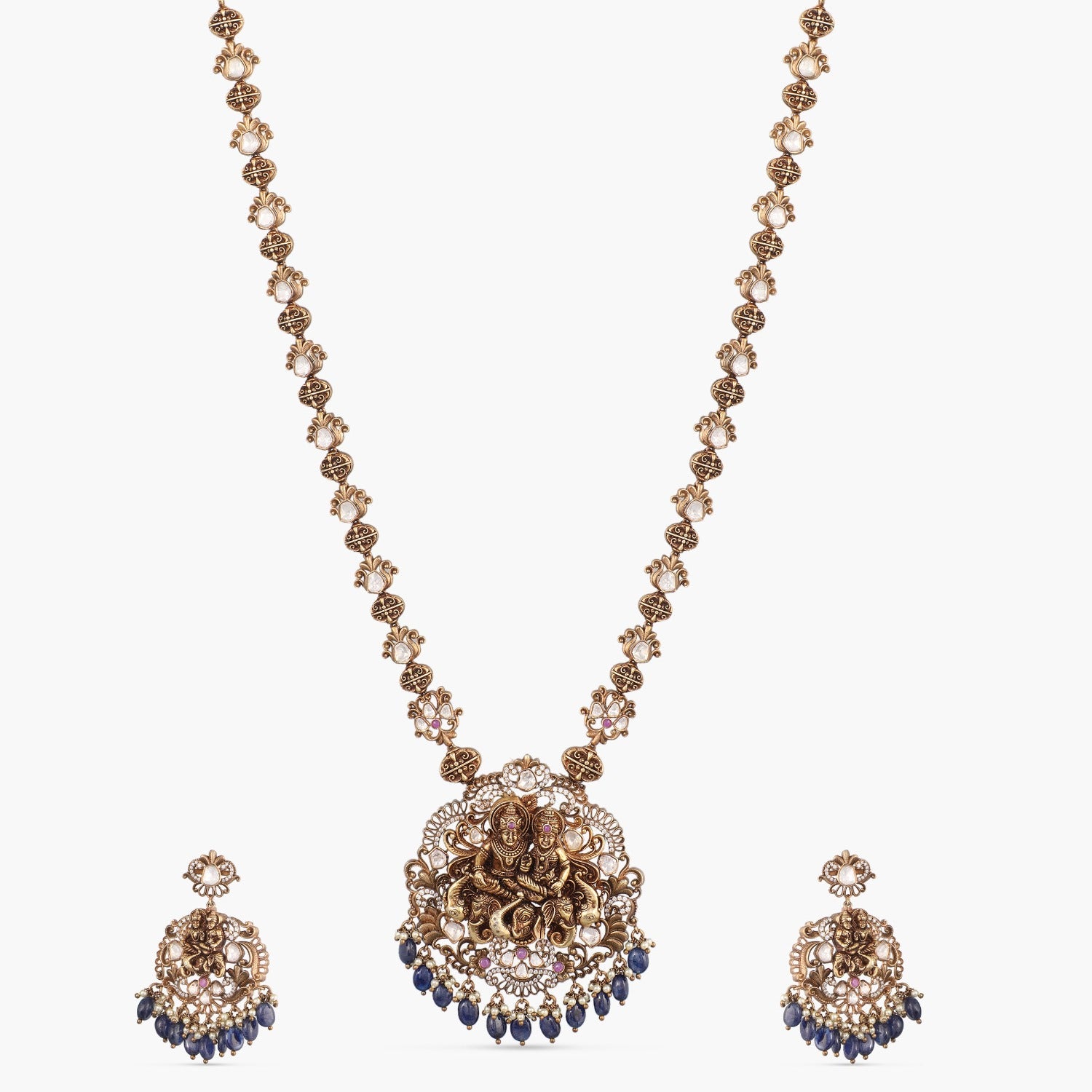 Lakshmi Narayan Moissanite Silver Necklace Set