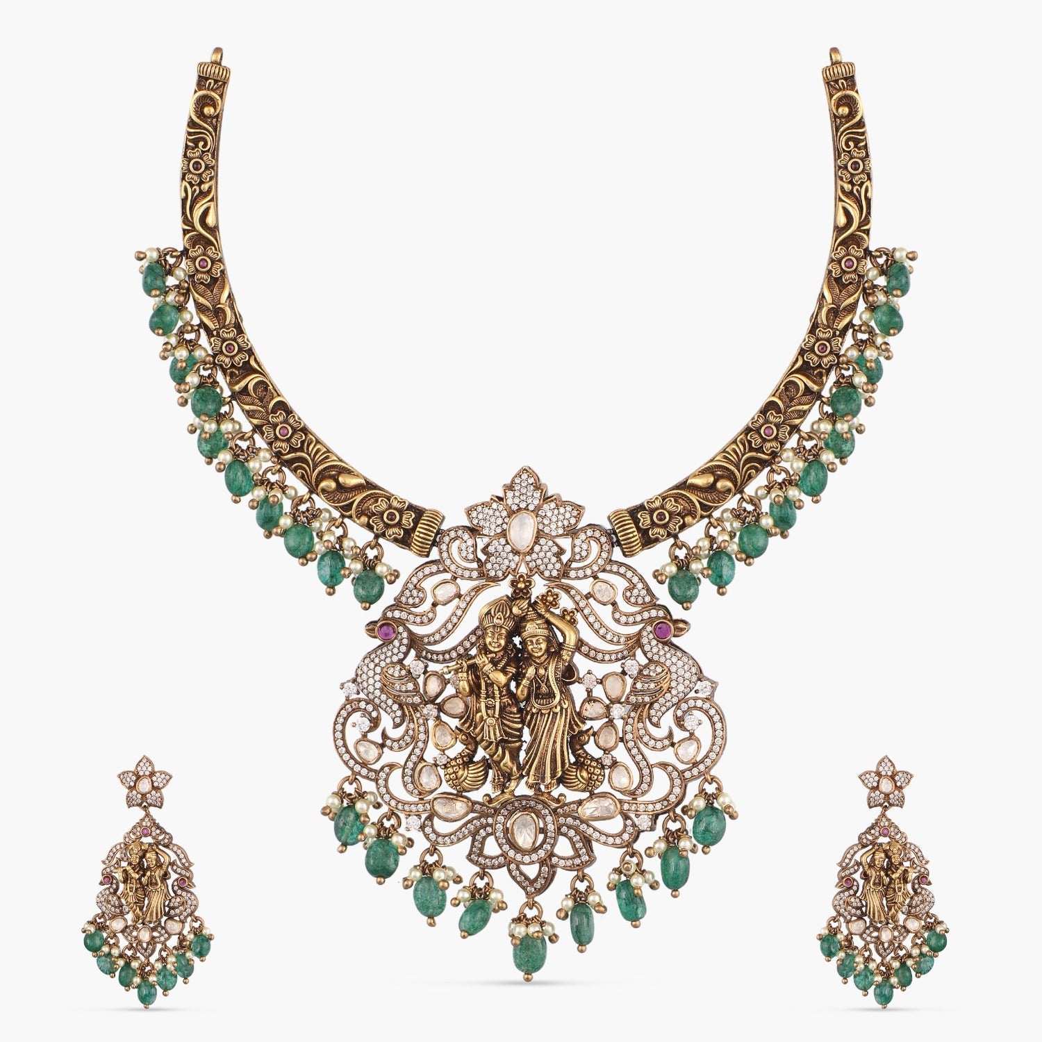 Necklaces Vrindavana Moissanite Silver Hasli Necklace Set