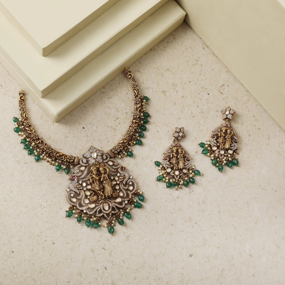 Necklaces Vrindavana Moissanite Silver Hasli Necklace Set