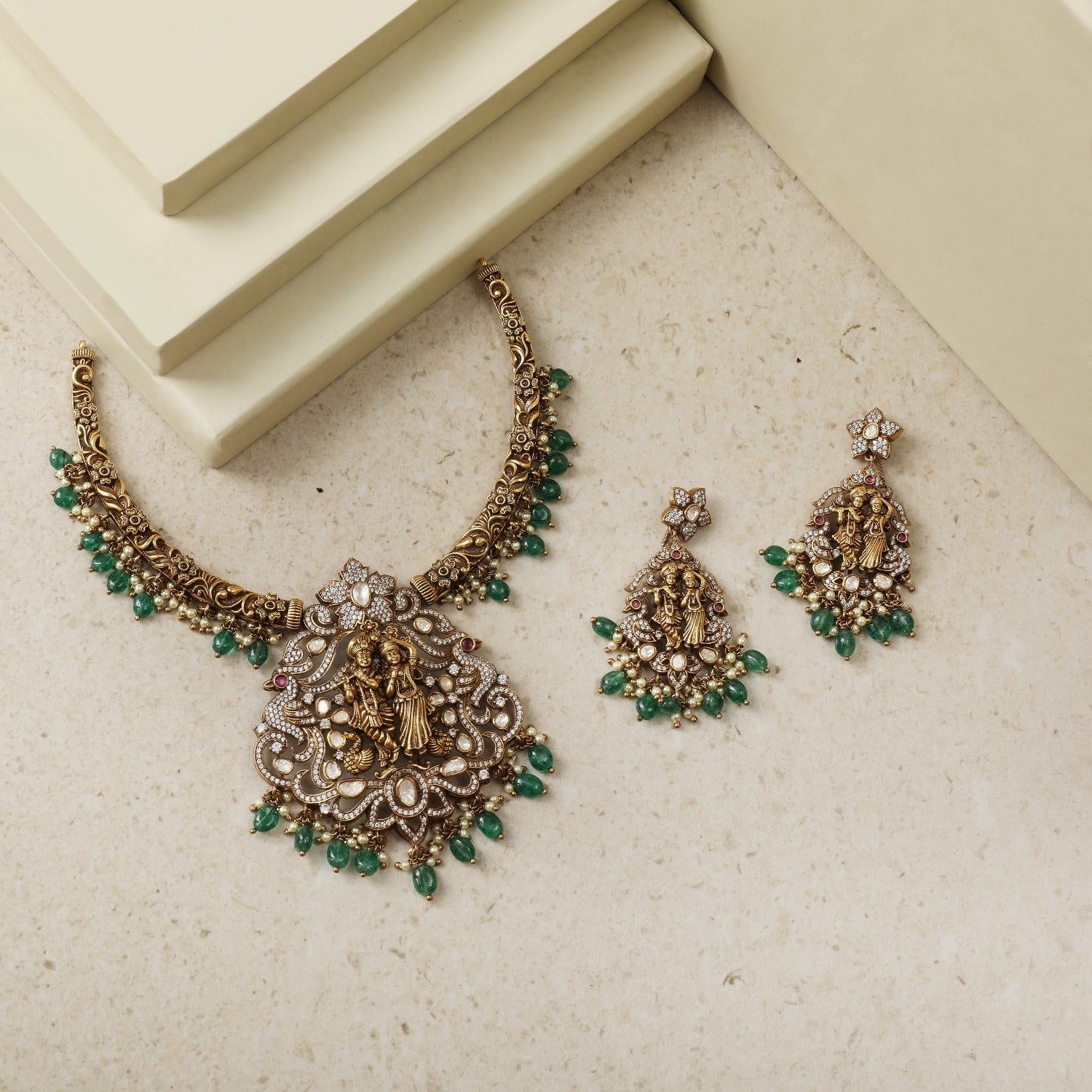 Necklaces Vrindavana Moissanite Silver Hasli Necklace Set