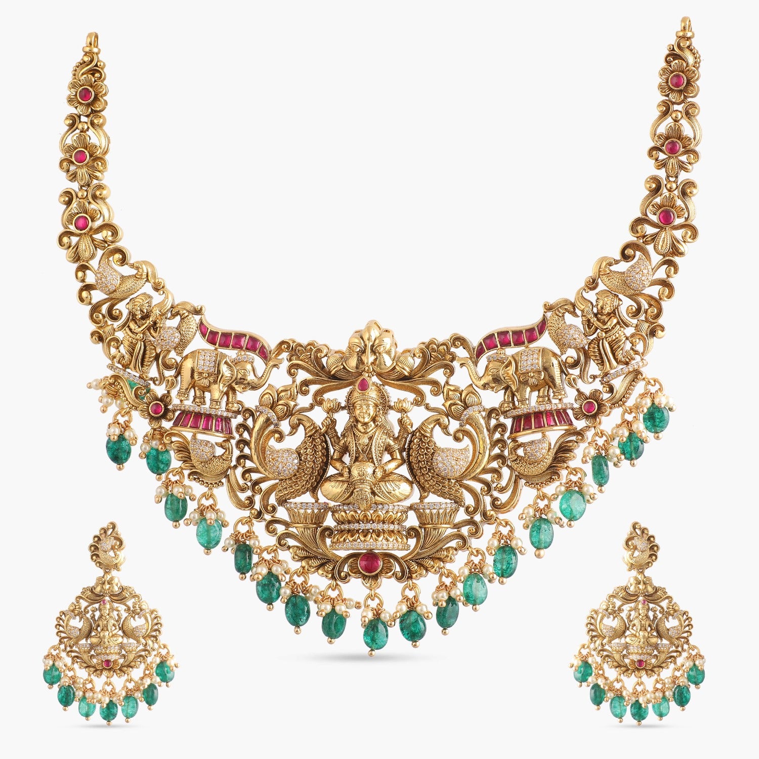 Divya Nakshi Antique Silver Necklace Set