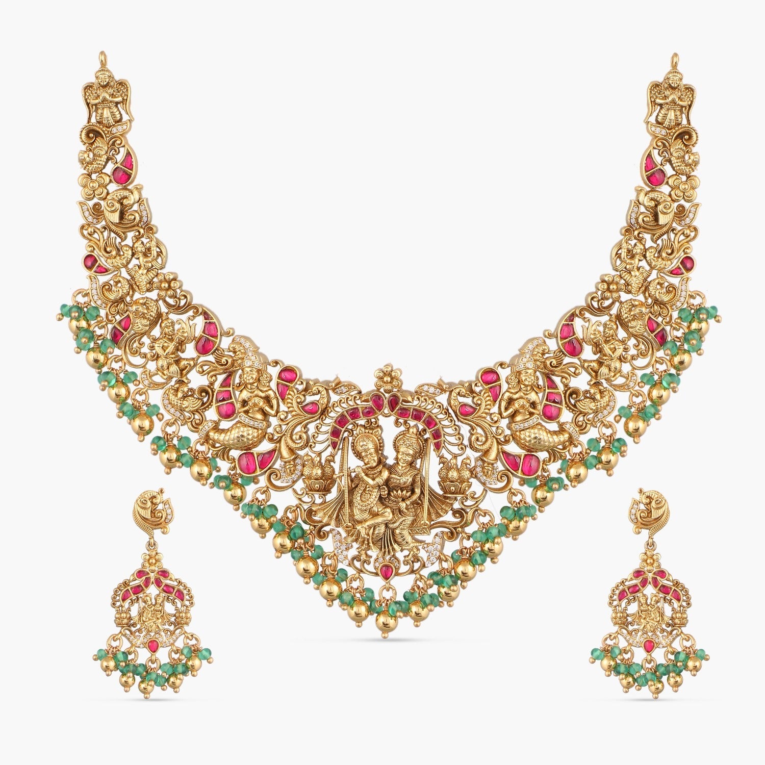 Necklaces Brindavan Antique Temple Necklace Set