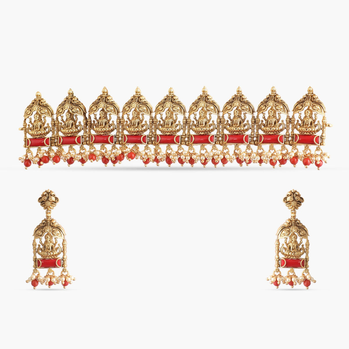 Adya Antique Temple Silver Choker Set