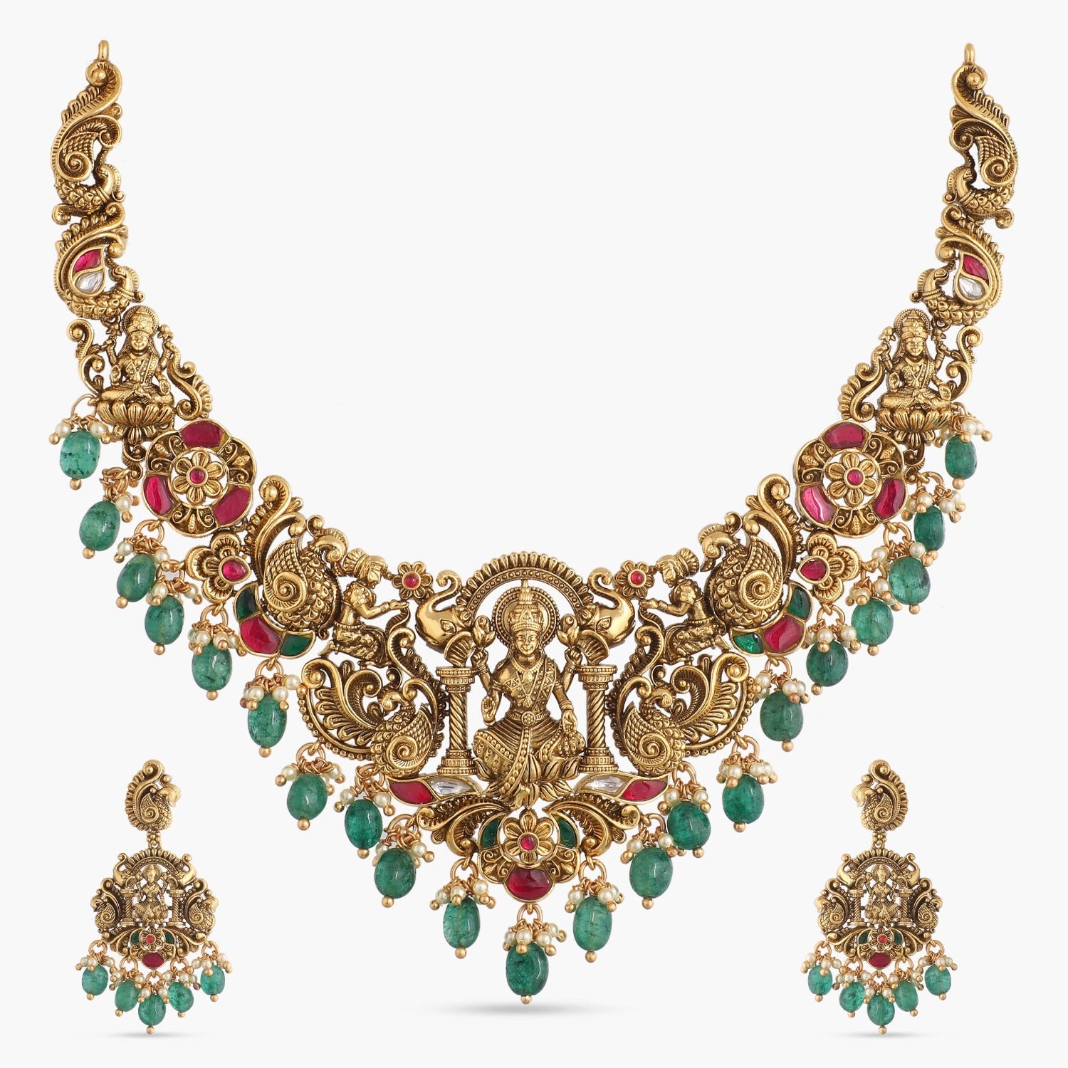 Necklaces Shree Antique Temple Necklace Set