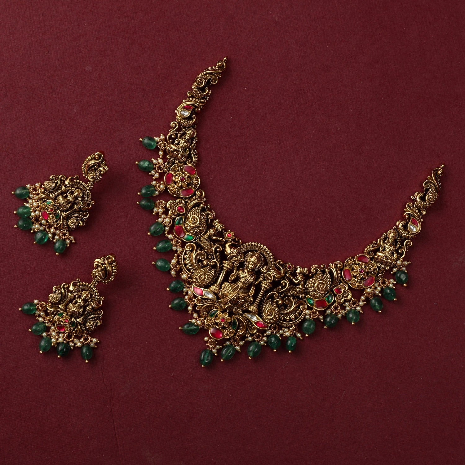 Necklaces Shree Antique Temple Necklace Set