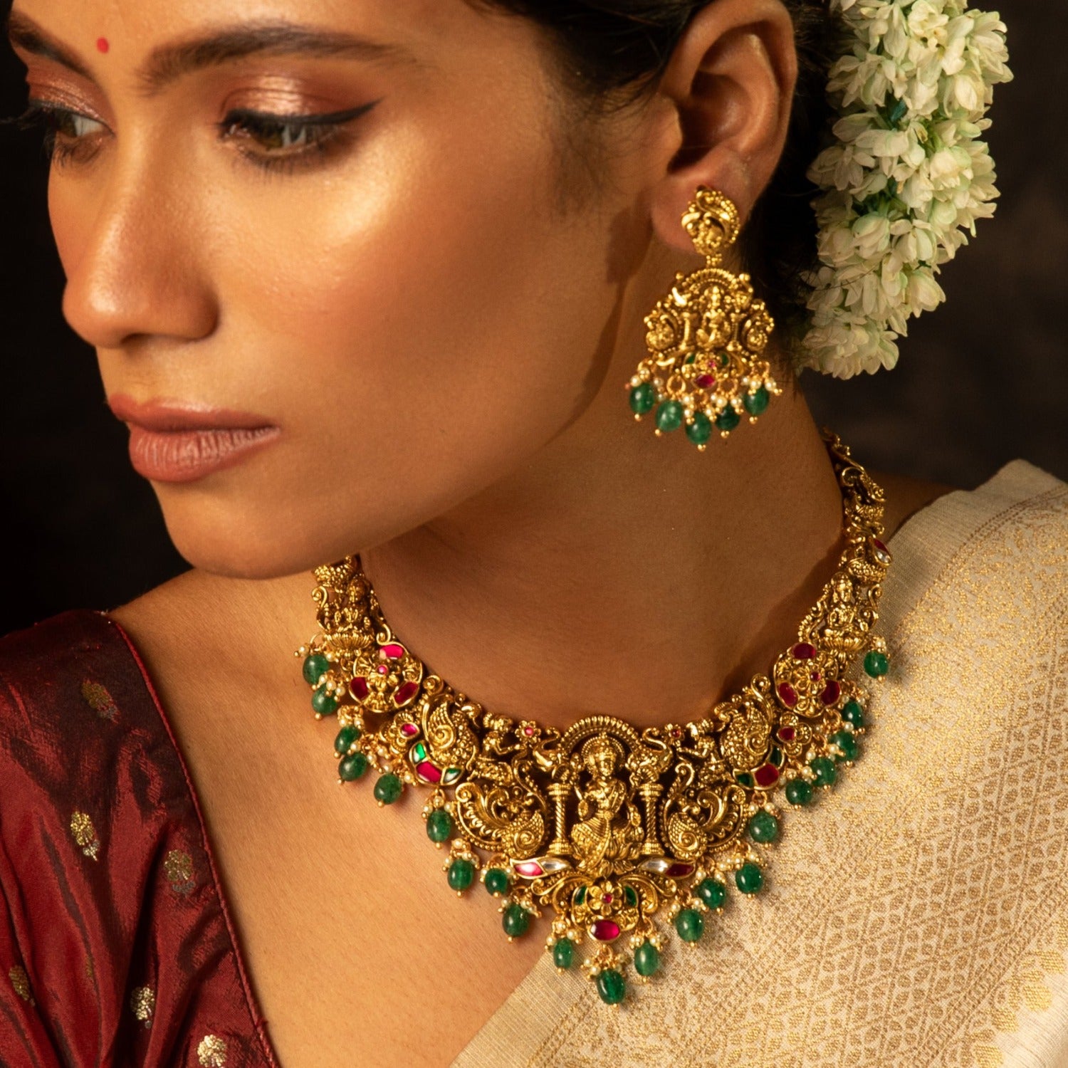 Necklaces Shree Antique Temple Necklace Set