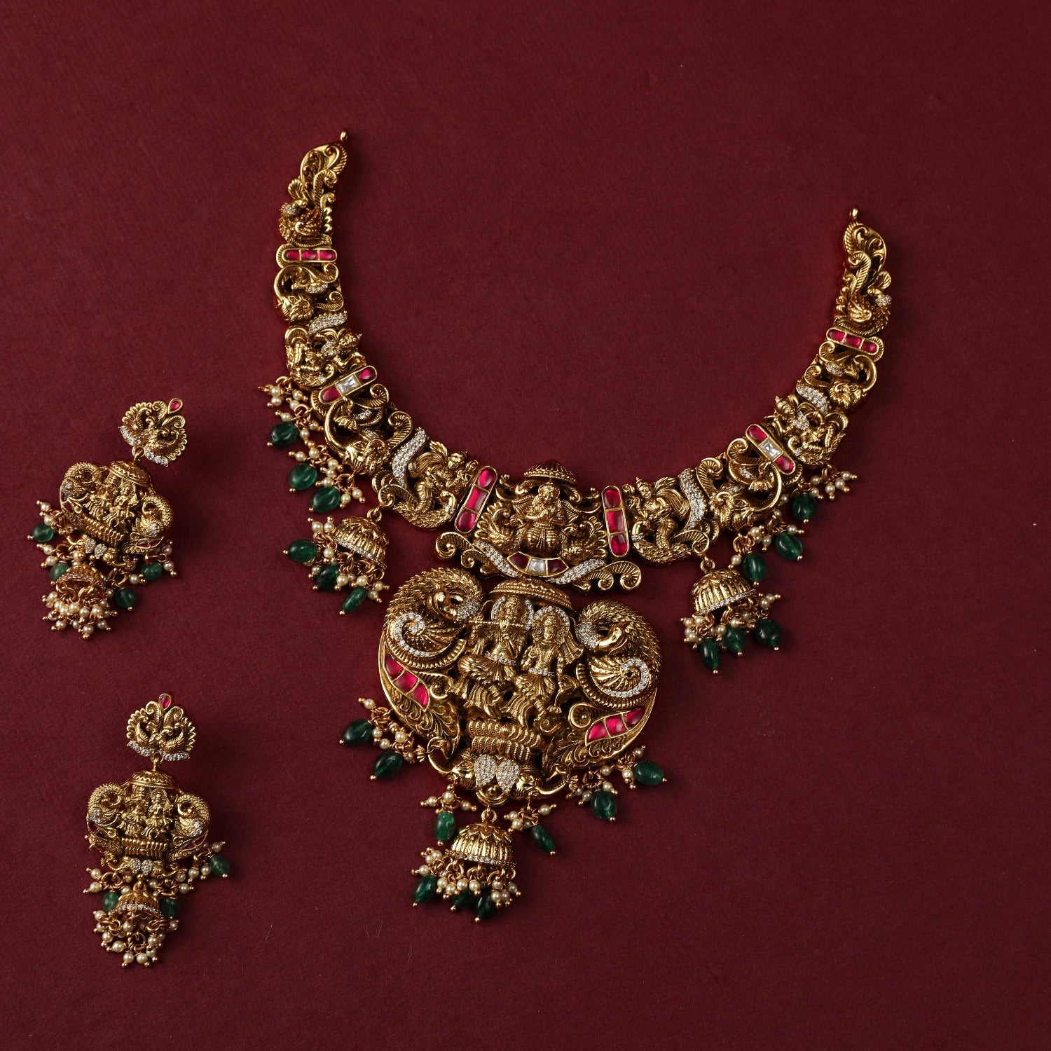 Murli Antique Temple Silver Necklace Set