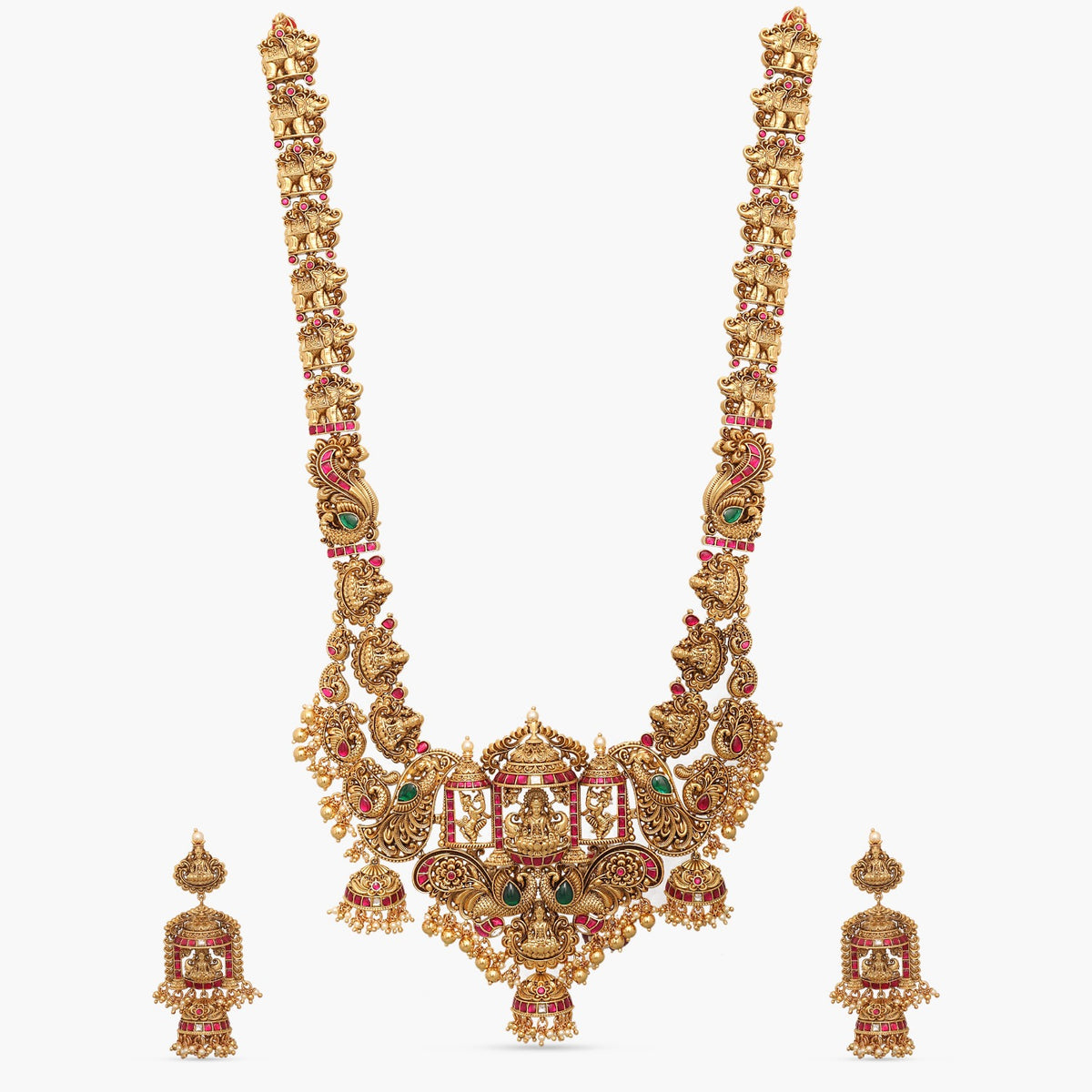 Laxmi Kempu Antique Nakshi Silver Necklace Set 