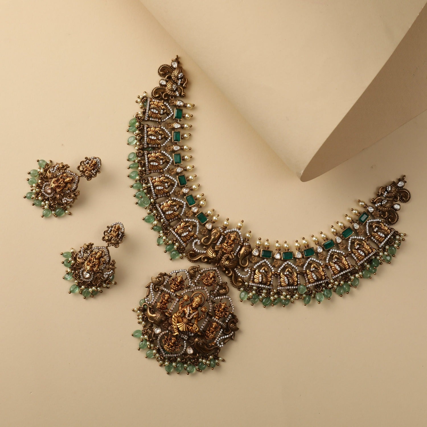 Manushi Antique Nakshi Silver Necklace Set