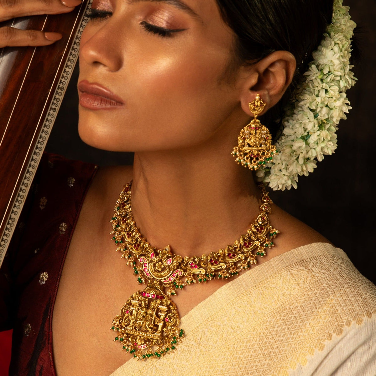 Necklaces Rani Nakshi Antique Silver Necklace Set