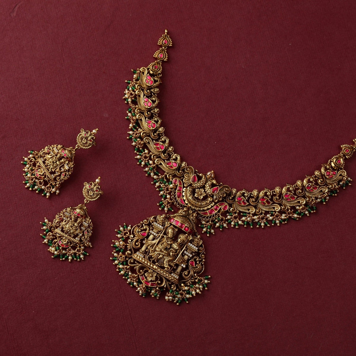 Necklaces Rani Nakshi Antique Silver Necklace Set