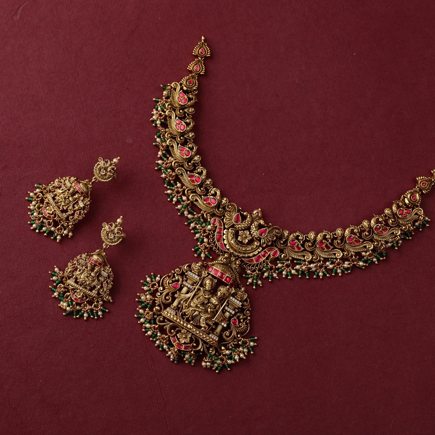 Rani Nakshi Antique Silver Necklace Set
