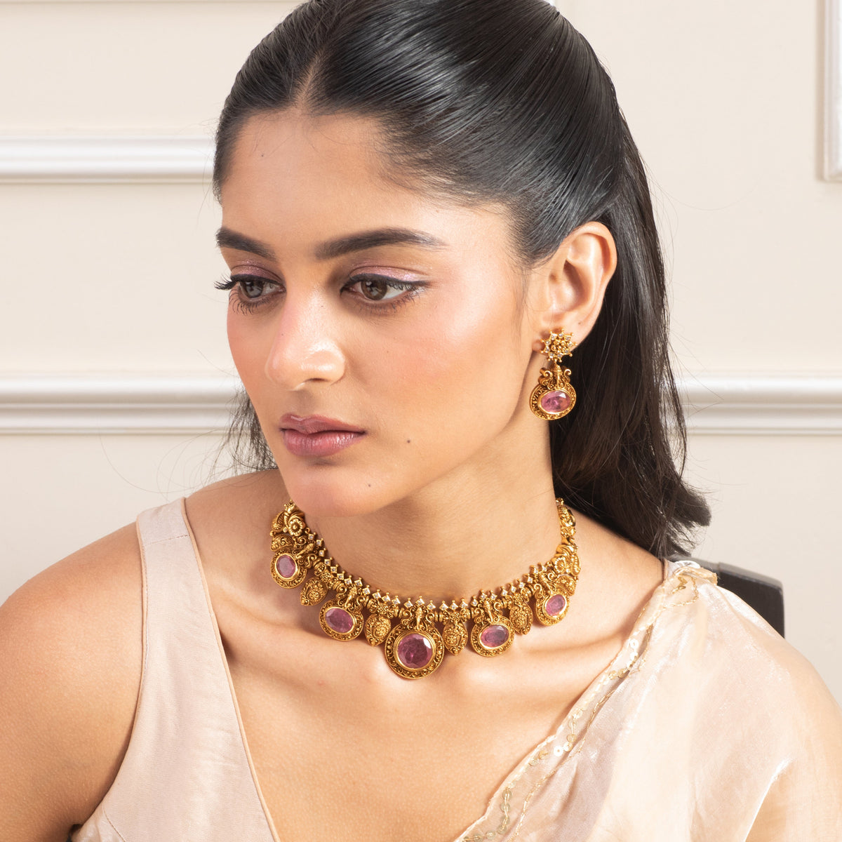 Naina Antique Silver Necklace Set