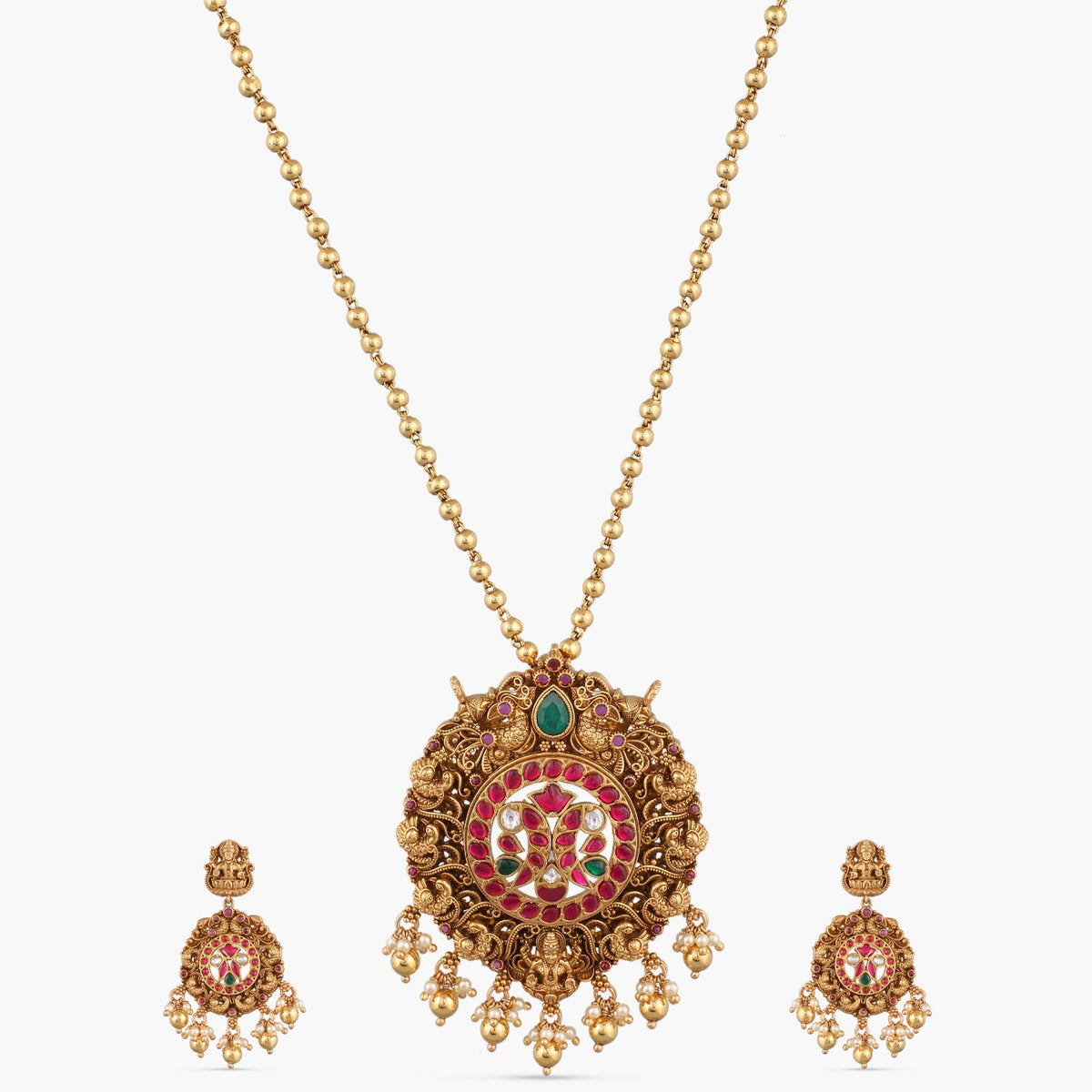 Prachal Antique Nakshi Silver Pendant Set