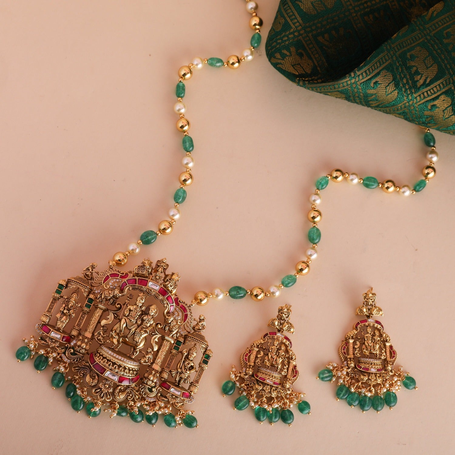 Pashupati Antique Nakshi Silver Pendant Set