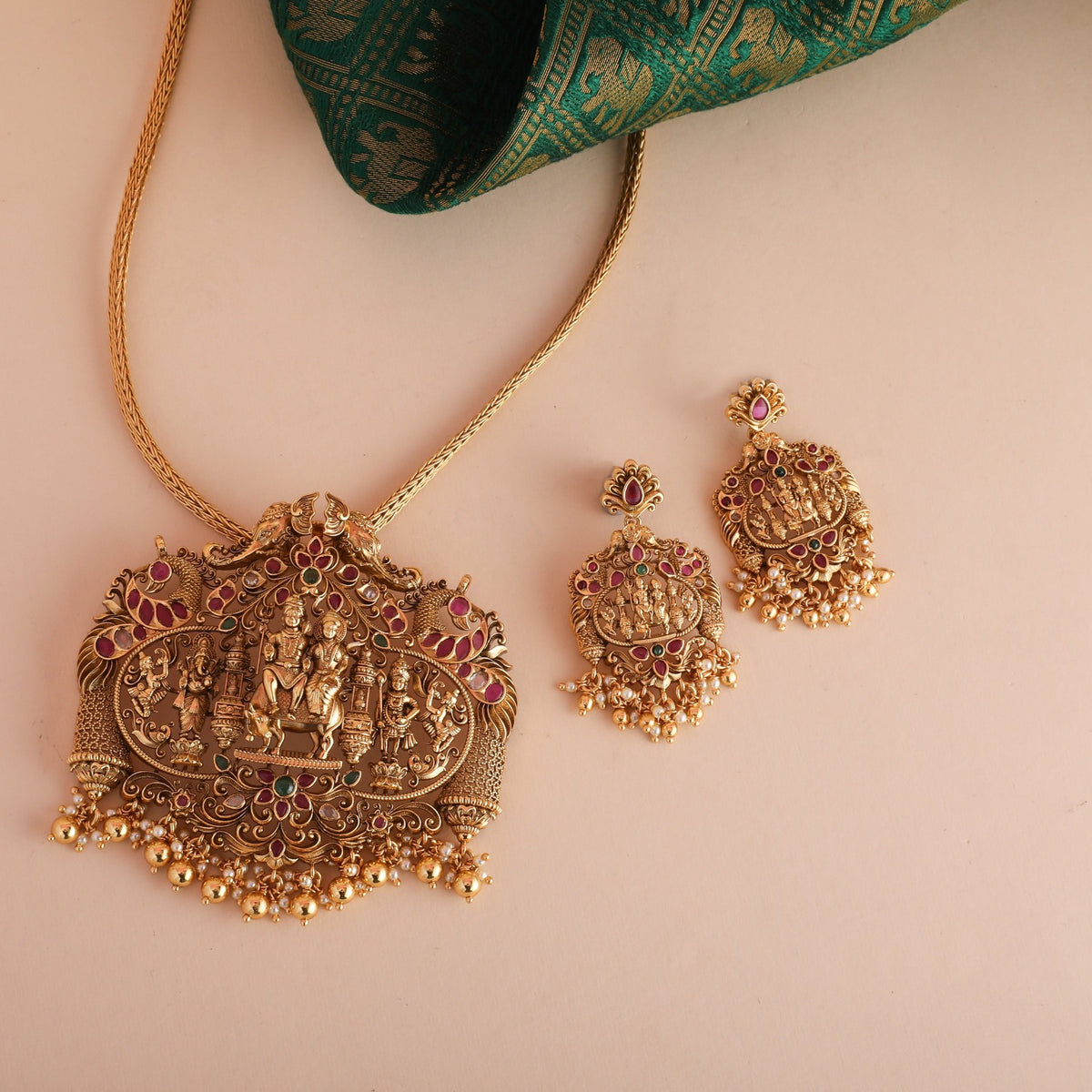 Shakti Antique Nakshi Silver Pendant Set