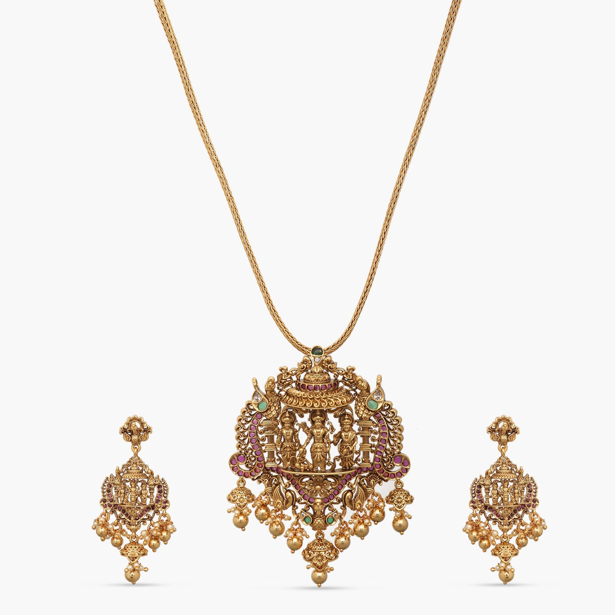 Siyaram Antique Nakshi Silver Pendant Set