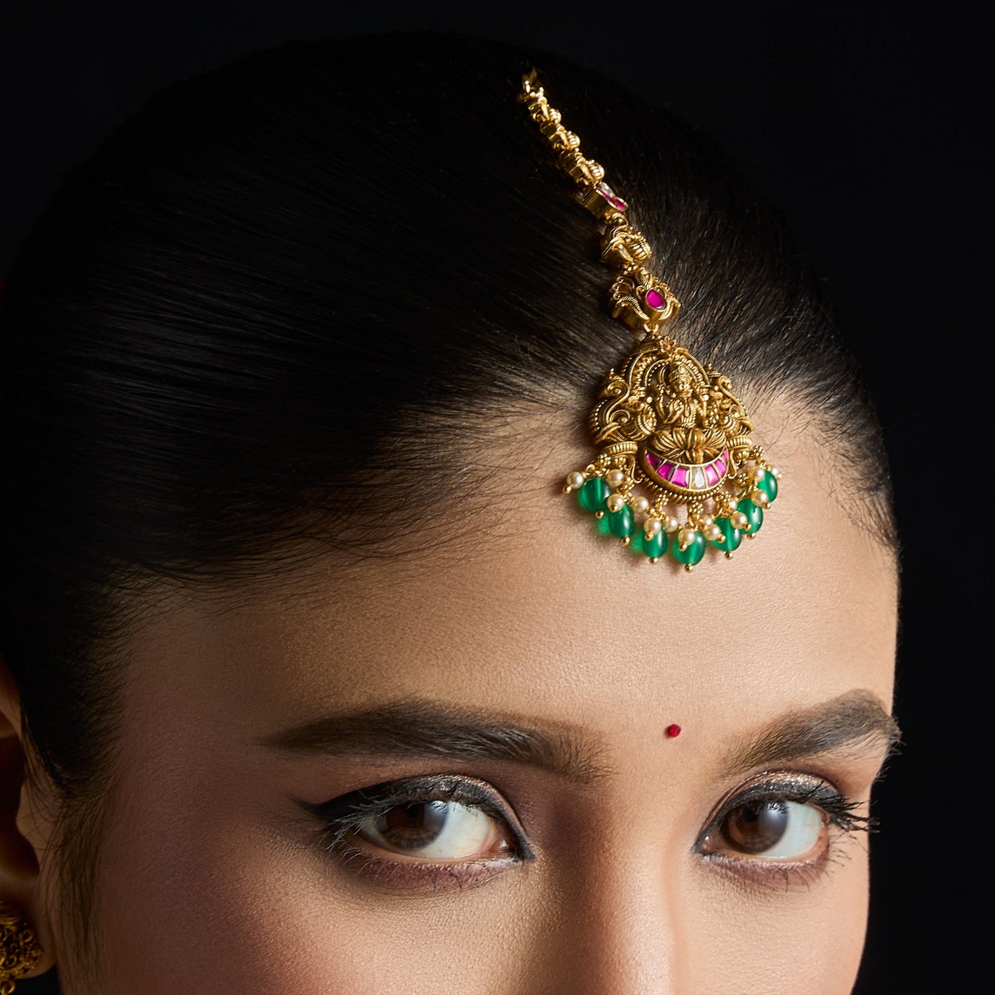 Chandra Lakshmi Kempu Silver Maang Tikka