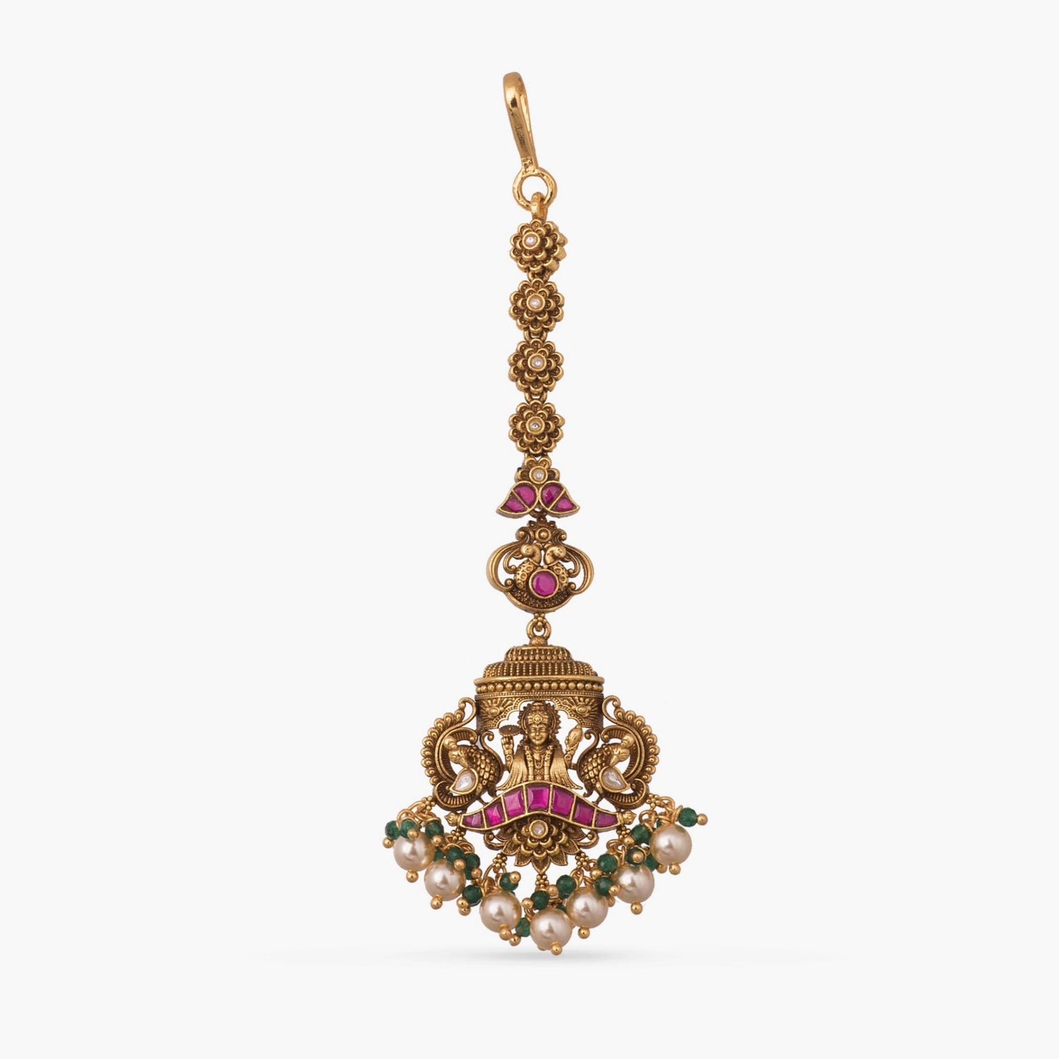 Hair Accessories Sharada Pearl Lakshmi Silver Maang Tikka