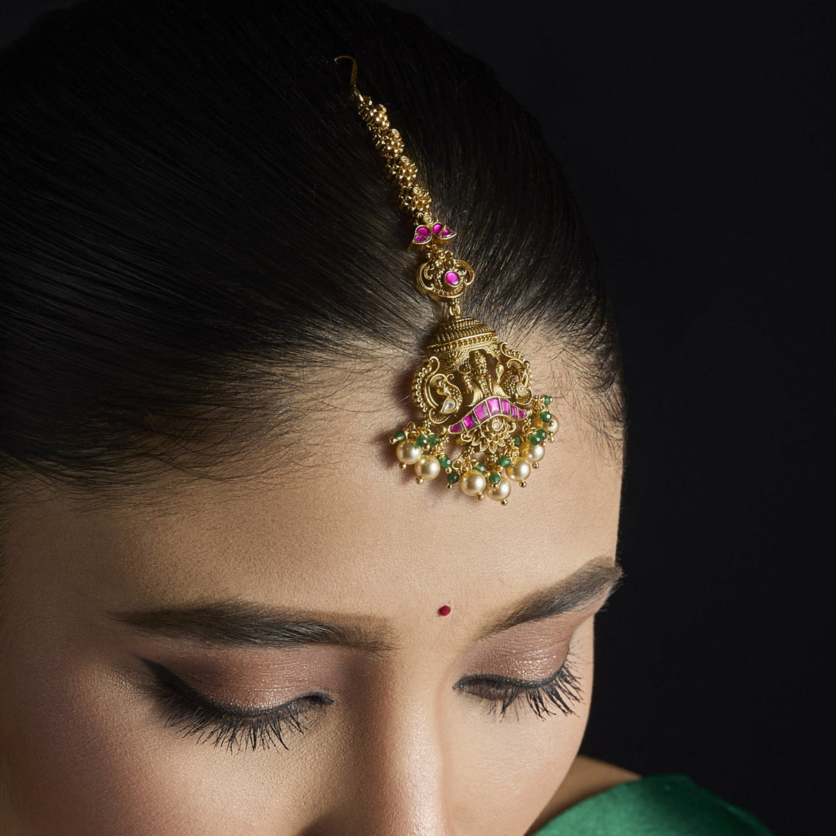  Sharada Pearl Lakshmi Silver Maang Tikka