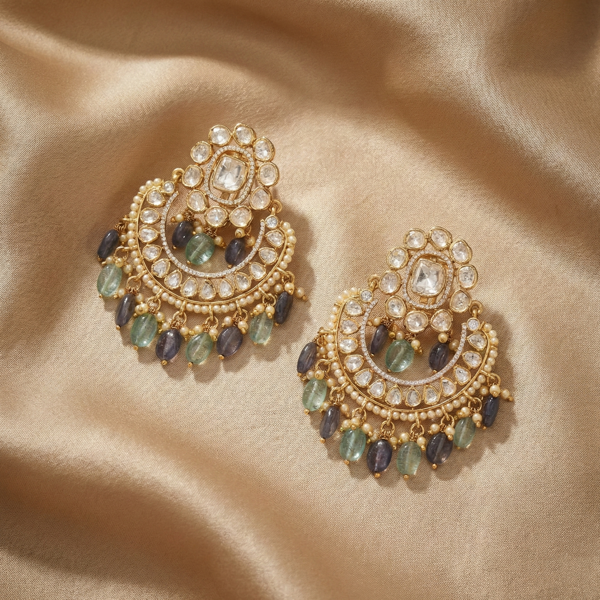 Earrings Aqua Moissanite Silver Chandbali Earrings