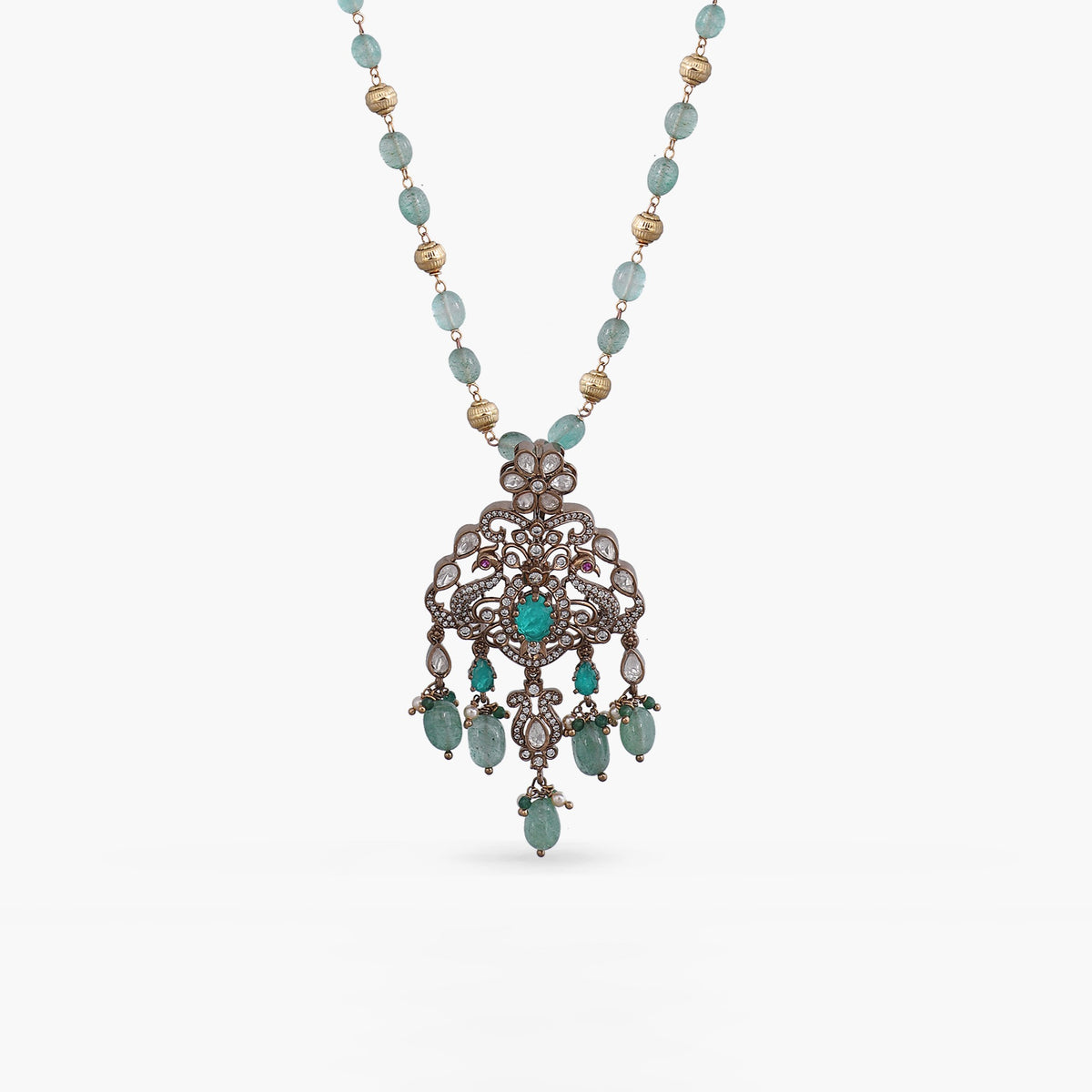 Arpita Moissanite Silver Beaded Pendant Necklace