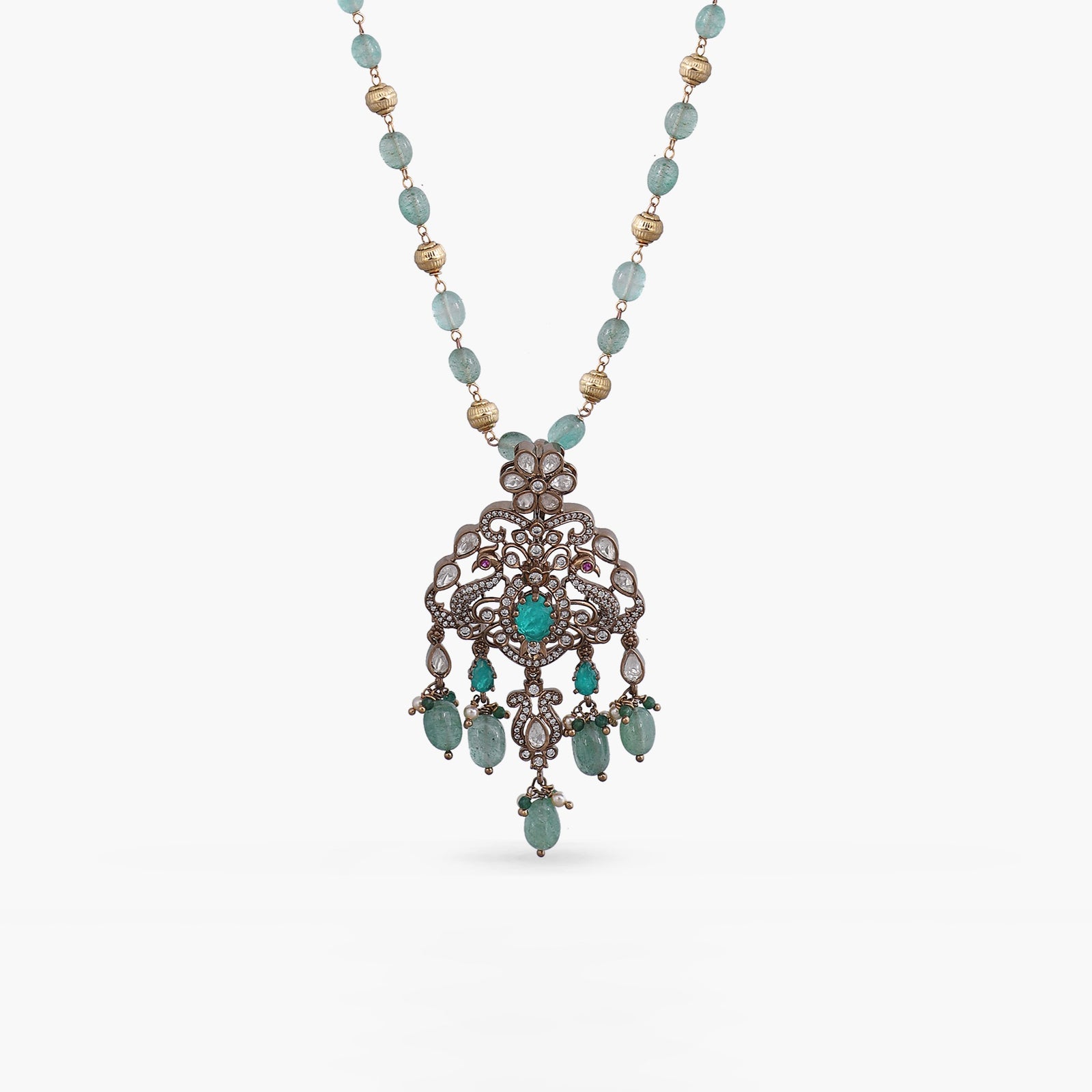Arpita Moissanite Silver Beaded Pendant Necklace