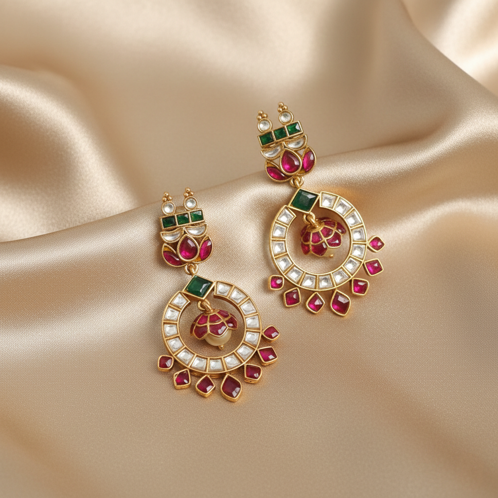 Earrings Ava Kempu Jadau Silver Chandbali Earrings