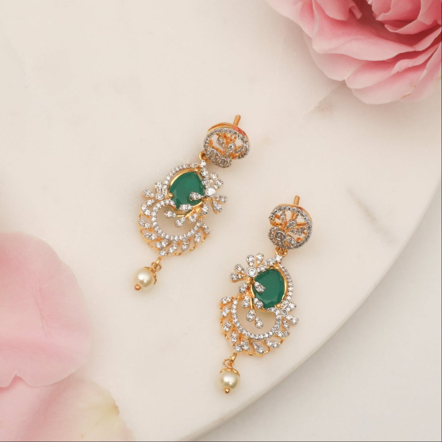 Earrings Floral CZ Silver Drop Earrings