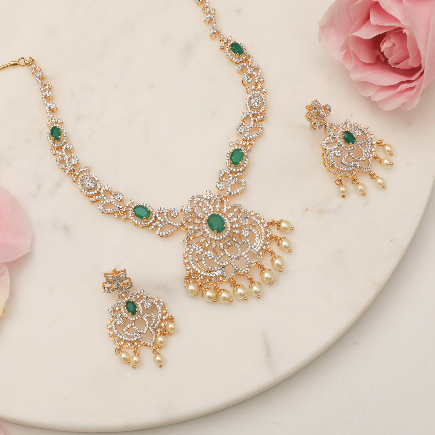 Niraj CZ Silver Necklace Set