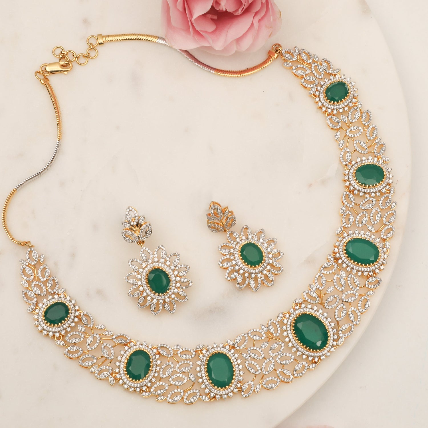 Necklaces Urvi Modern CZ Silver Necklace Set