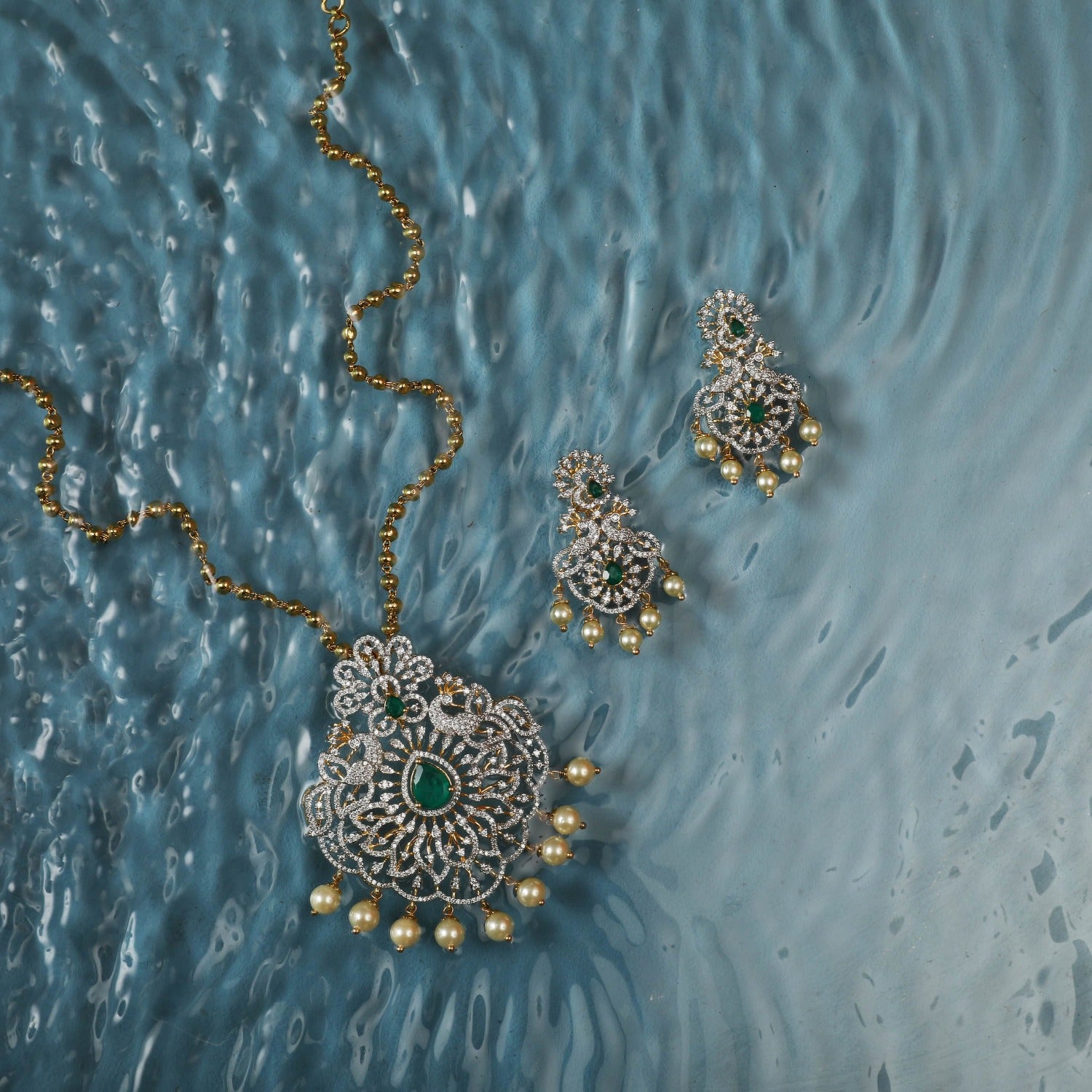 Sanvi CZ Silver Pendant Set