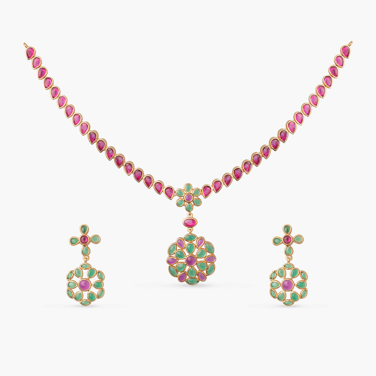  Aarohi Kempu Silver Necklace Set