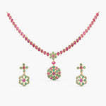 Necklace Aarohi Kempu Silver Necklace Set