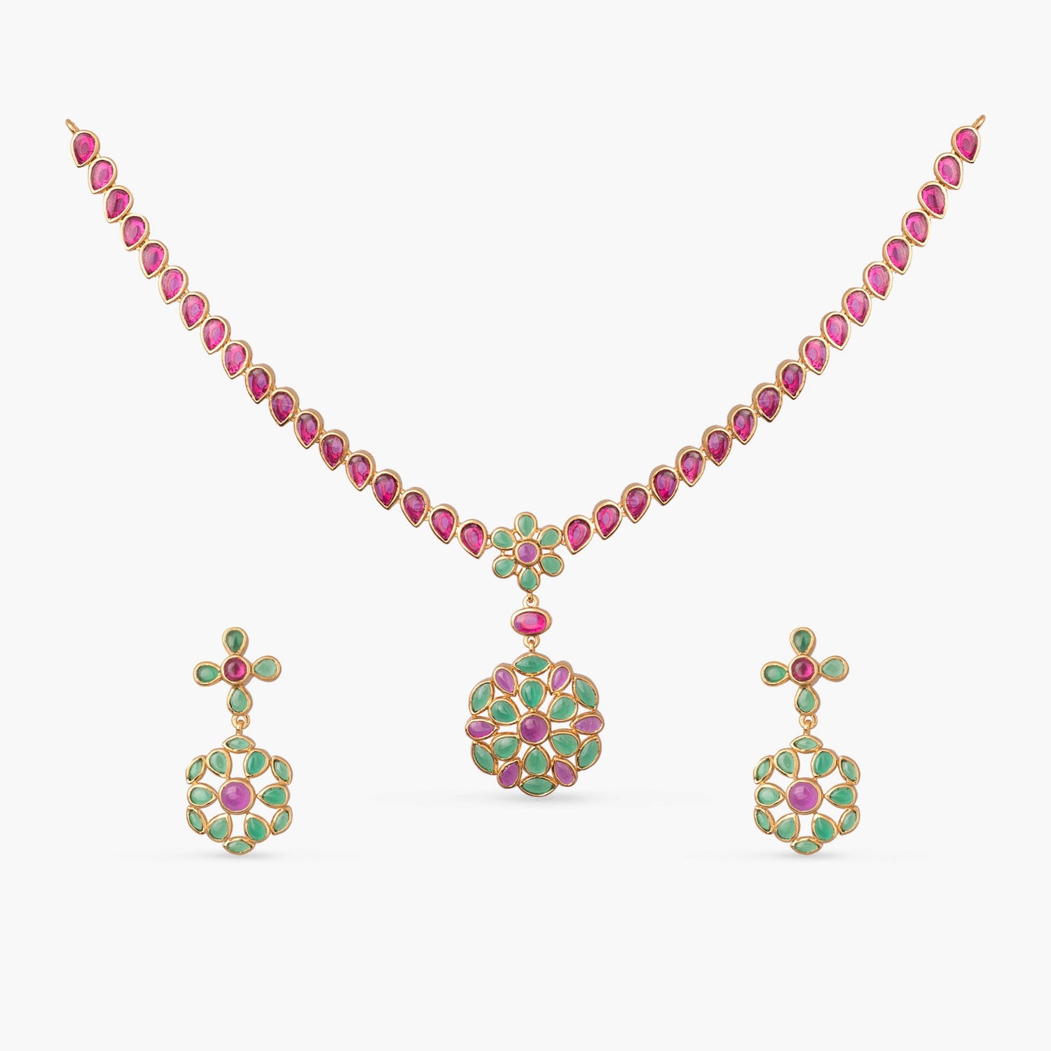 Necklace Aarohi Kempu Silver Necklace Set
