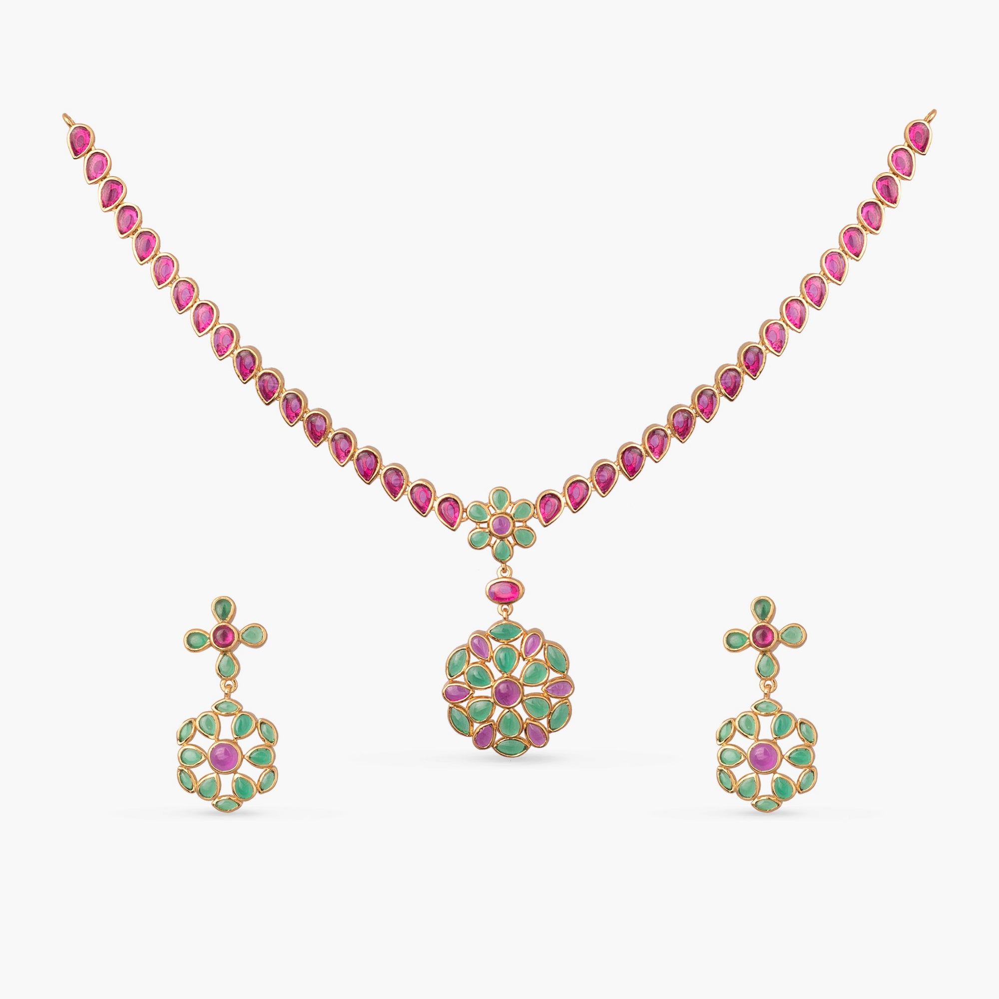  Aarohi Kempu Silver Necklace Set