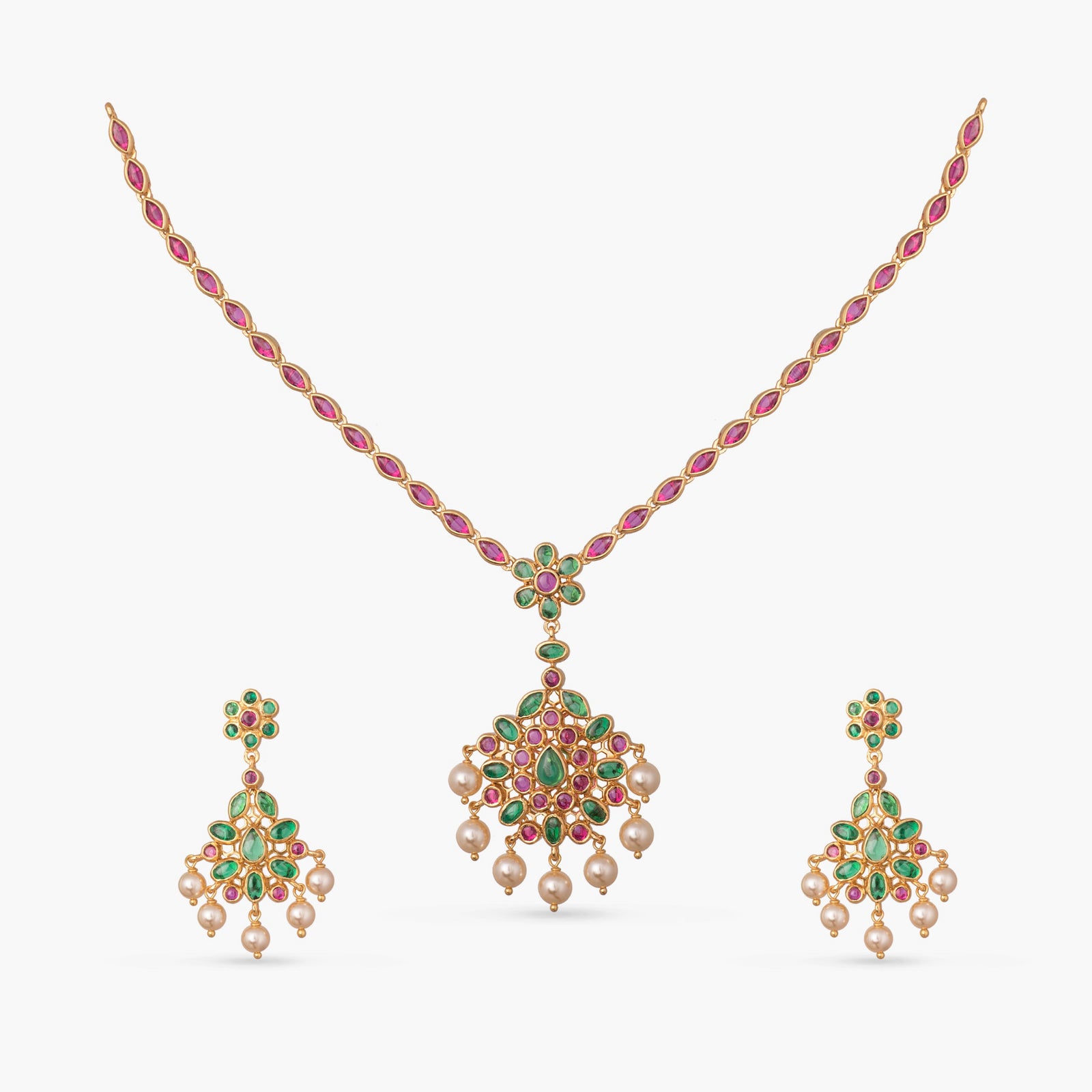 Mahima Kempu Silver Pendant Necklace Set