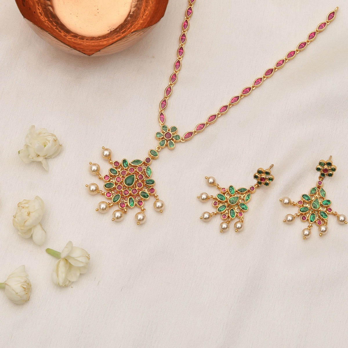 Necklace Mahima Kempu Silver Pendant Necklace Set