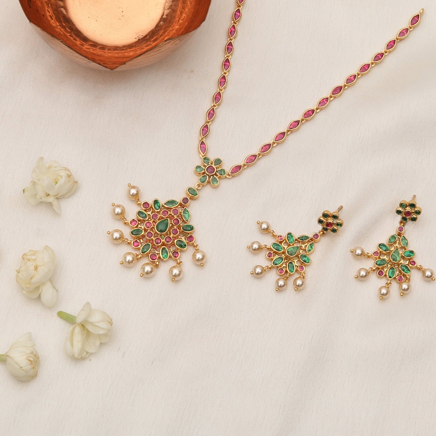 Necklace Mahima Kempu Silver Pendant Necklace Set