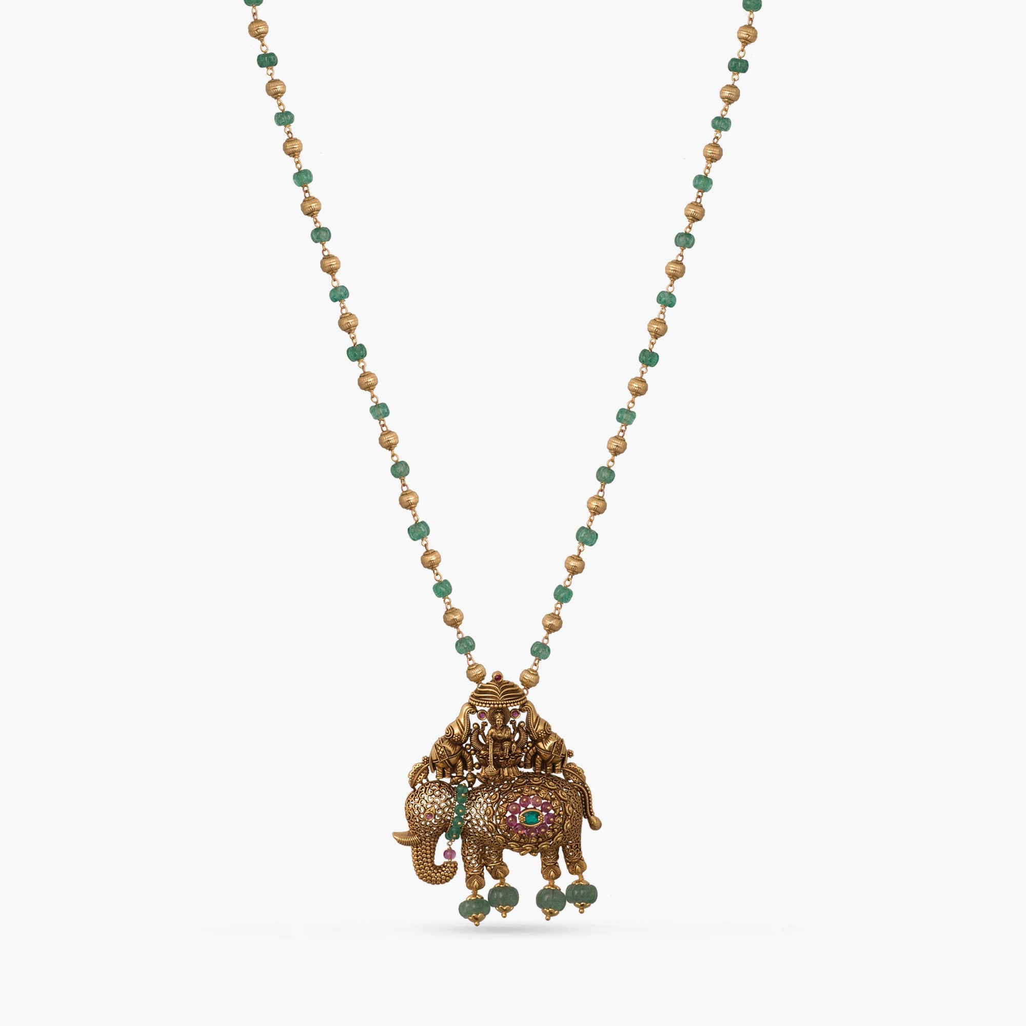 Gajalakshmi Antique Silver Pendant Necklace 