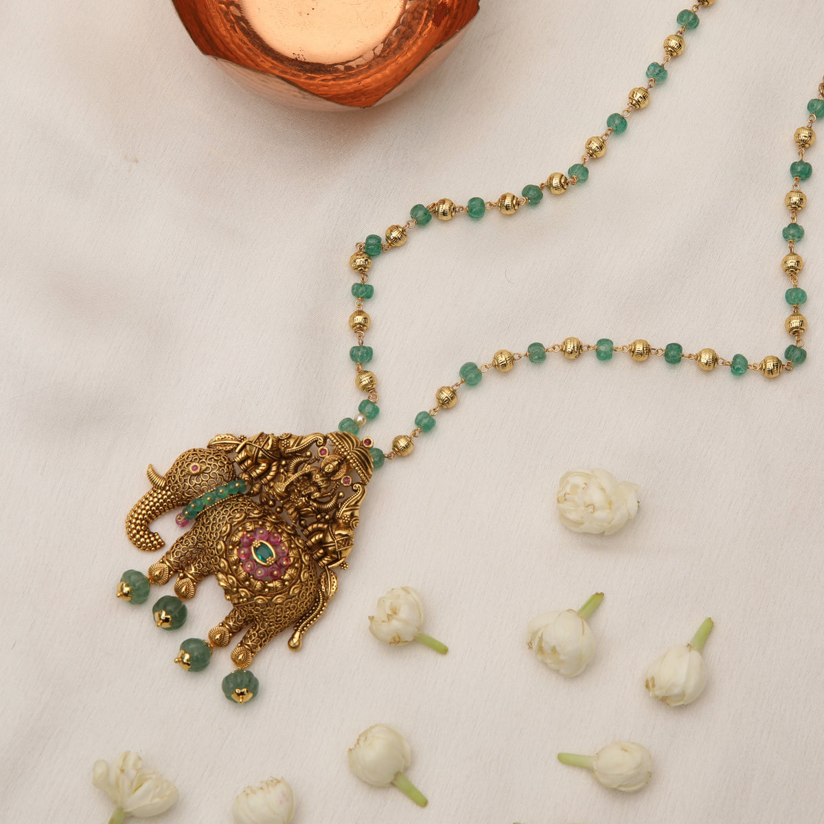 Gajalakshmi Antique Silver Pendant Necklace 