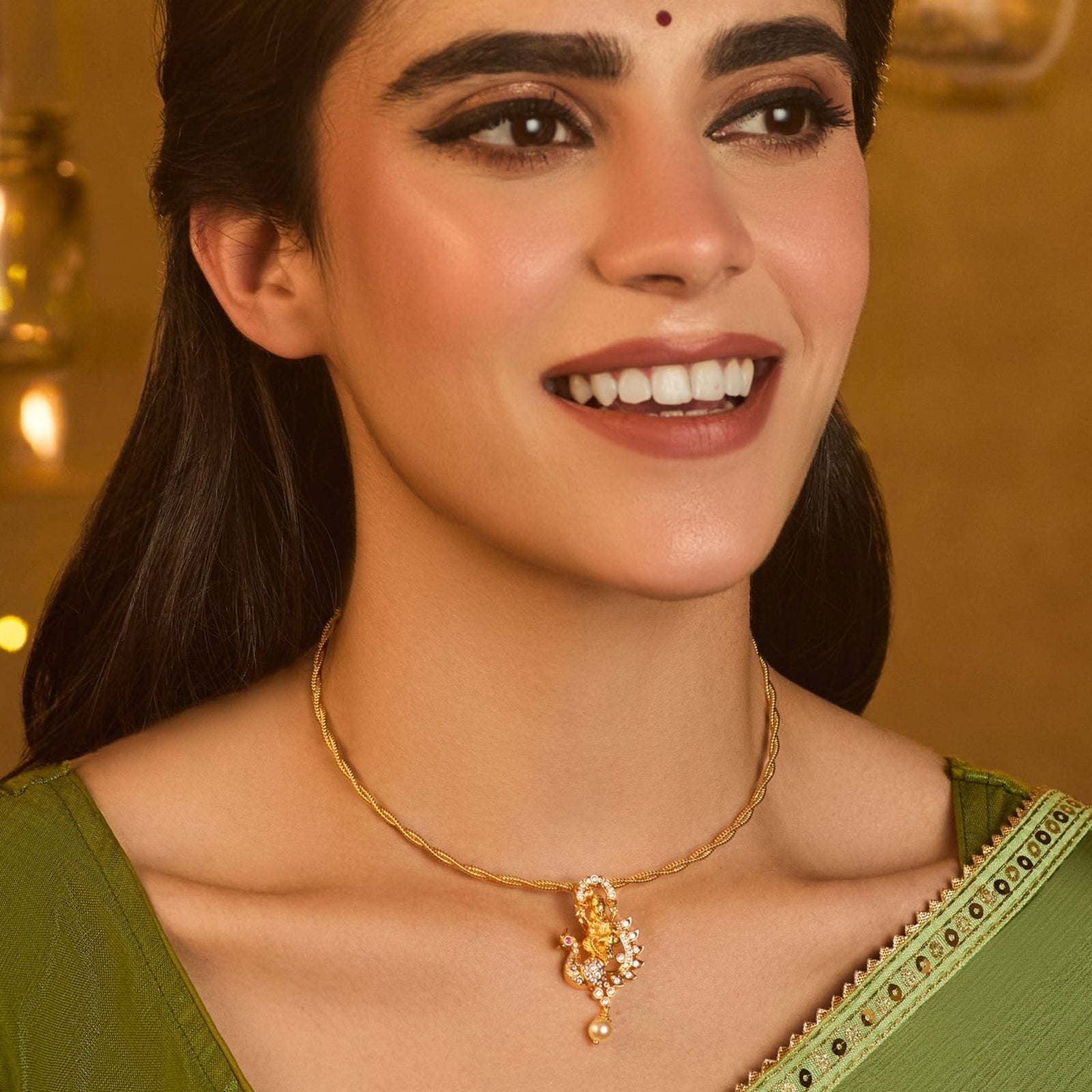 Padmavati CZ Gold Plated Silver Pendant Necklace