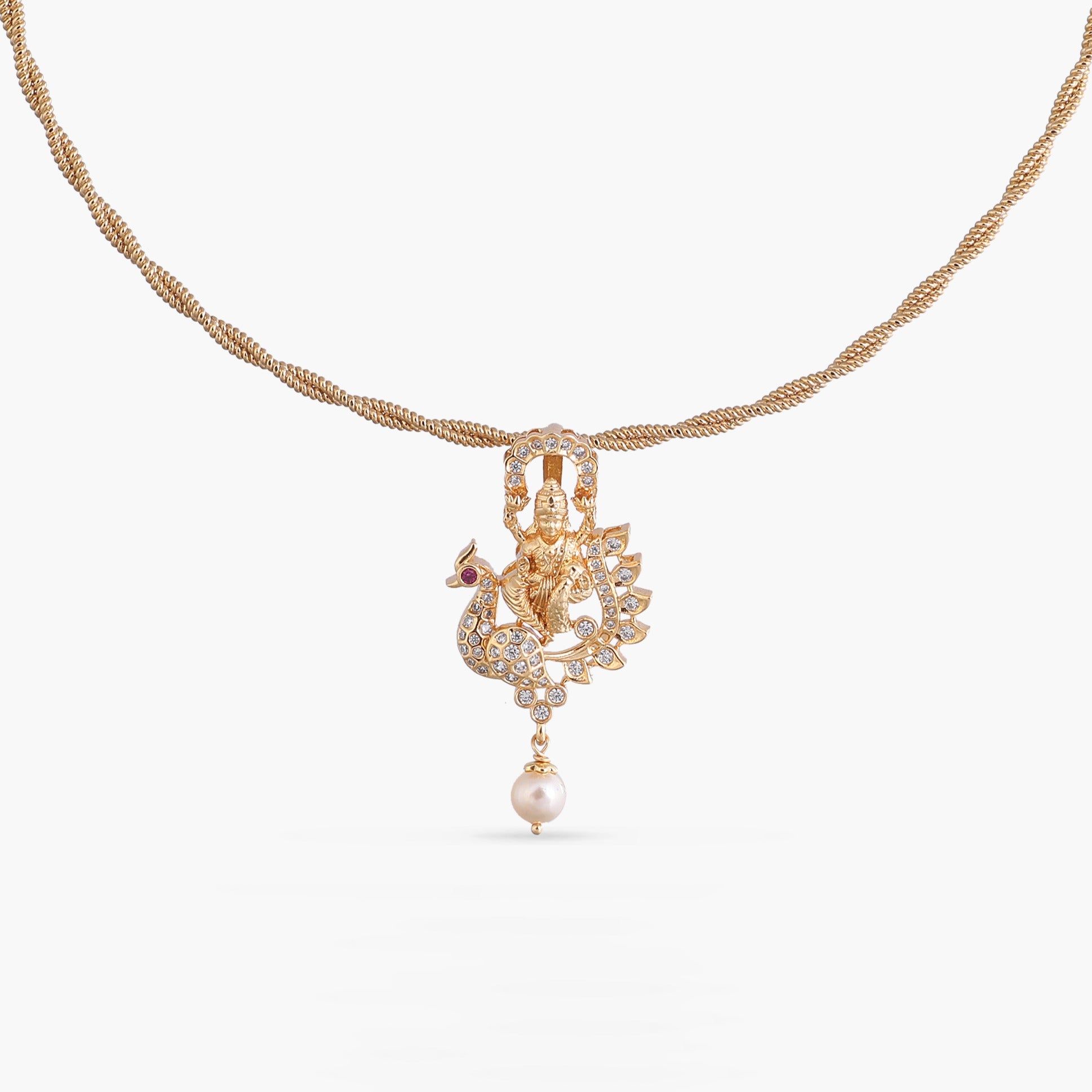 Padmavati CZ Gold Plated Silver Pendant Necklace